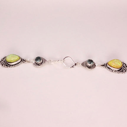 Vintage Green Yellow Glass Dangle Earrings Sterling Silver Leverbacks