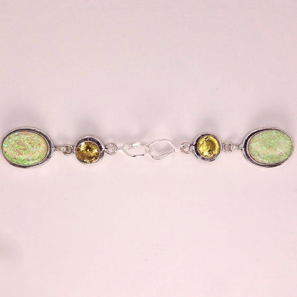 Vintage Green Yellow Glass Dangle Earrings Sterling Silver Leverbacks