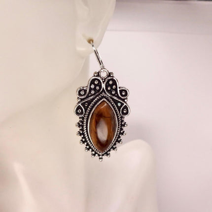 Vintage Tigers Eye Dangle Earrings Sterling Silver Leverbacks
