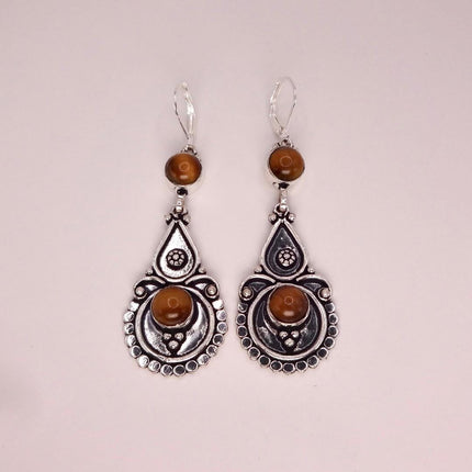 Vintage Tigers Eye Dangle Earrings Sterling Silver Leverbacks