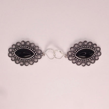 Vintage Black Onyx Dangle Earrings Sterling Silver Leverbacks