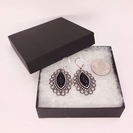 Vintage Black Onyx Dangle Earrings Sterling Silver Leverbacks