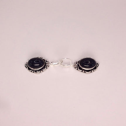 Vintage Black Goldstone Dangle Earrings Sterling Silver Leverbacks