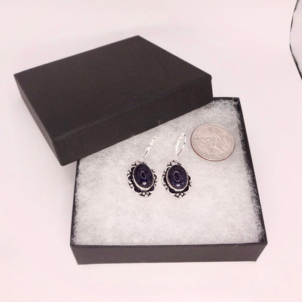 Vintage Black Goldstone Dangle Earrings Sterling Silver Leverbacks