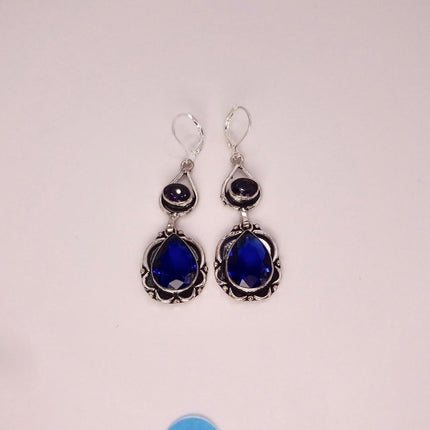 Vintage Aqua Blue Glass Silver Earrings | 925 sterling Silver Lever Backs