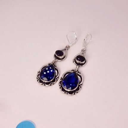 Vintage Aqua Blue Glass Silver Earrings | 925 sterling Silver Lever Backs