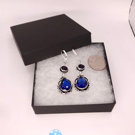 Vintage Aqua Blue Glass Silver Earrings | 925 sterling Silver Lever Backs