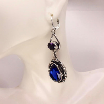 Vintage Aqua Blue Glass Silver Earrings | 925 sterling Silver Lever Backs