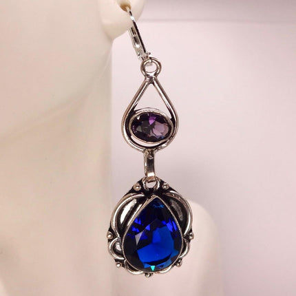 Vintage Aqua Blue Glass Silver Earrings | 925 sterling Silver Lever Backs