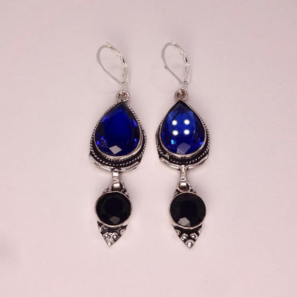 Vintage Aqua Blue Glass Silver Earrings | 925 sterling Silver Lever Backs