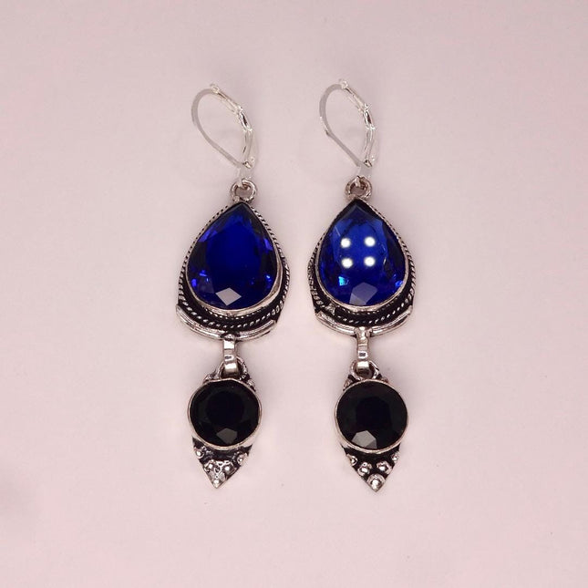 Vintage Aqua Blue Glass Silver Earrings | 925 sterling Silver Lever Backs