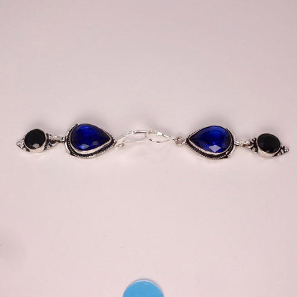 Vintage Aqua Blue Glass Silver Earrings | 925 sterling Silver Lever Backs