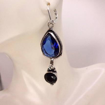 Vintage Aqua Blue Glass Silver Earrings | 925 sterling Silver Lever Backs