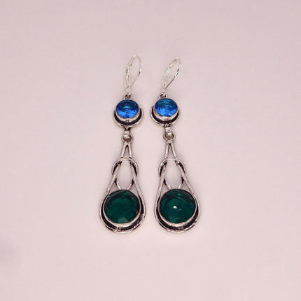 Vintage Aqua Blue Glass Silver Earrings | 925 sterling Silver Lever Backs