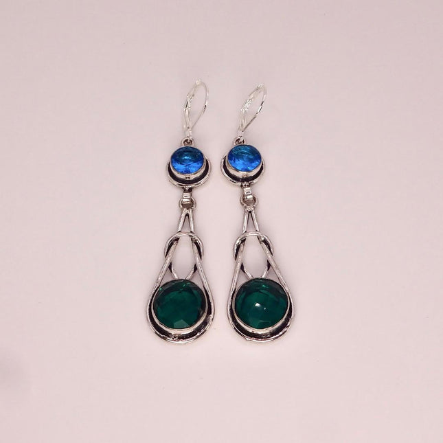 Vintage Aqua Blue Glass Silver Earrings | 925 sterling Silver Lever Backs
