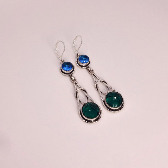 Vintage Aqua Blue Glass Silver Earrings | 925 sterling Silver Lever Backs