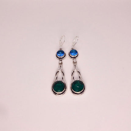 Vintage Aqua Blue Glass Silver Earrings | 925 sterling Silver Lever Backs