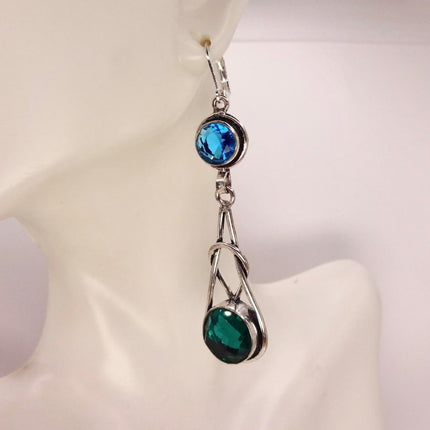 Vintage Aqua Blue Glass Silver Earrings | 925 sterling Silver Lever Backs