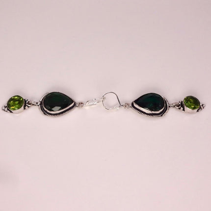 Vintage Green Peridot Glass Silver Earrings | 925 sterling Silver Lever Backs