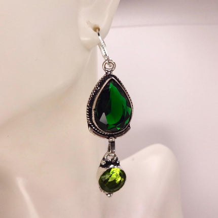 Vintage Green Peridot Glass Silver Earrings | 925 sterling Silver Lever Backs
