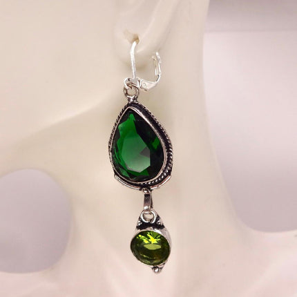 Vintage Green Peridot Glass Silver Earrings | 925 sterling Silver Lever Backs