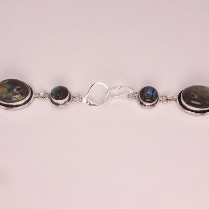 Vintage Labradorite Dangle Earrings Sterling Silver Leverbacks