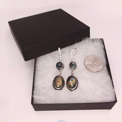 Vintage Labradorite Dangle Earrings Sterling Silver Leverbacks
