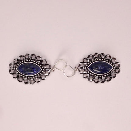 Vintage Cobalt Blue Lapis Lazuli Silver Earrings | 925 sterling Silver Lever Backs