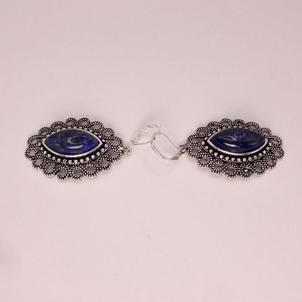Vintage Cobalt Blue Lapis Lazuli Silver Earrings | 925 sterling Silver Lever Backs