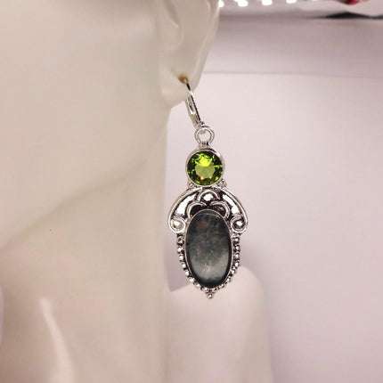 Vintage Moss Agate Peridot Silver Earrings | 925 sterling Silver Lever Backs