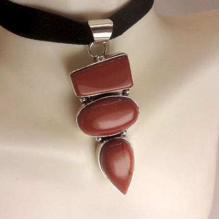 Vintage Gold Sandstone Boho Black Velvet Choker Silver Necklace
