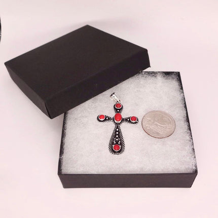 Vintage Red Cross Silver Bronze Black Velvet Choker Necklace