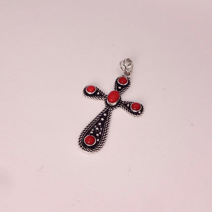 Vintage Red Cross Silver Bronze Black Velvet Choker Necklace