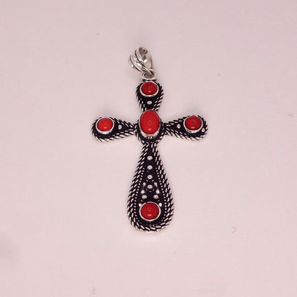 Vintage Red Cross Silver Bronze Black Velvet Choker Necklace