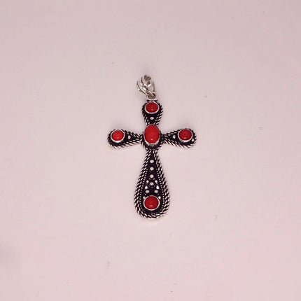 Vintage Red Cross Silver Bronze Black Velvet Choker Necklace