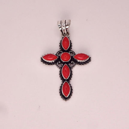 Vintage Red Cross Silver Bronze Black Velvet Choker Necklace