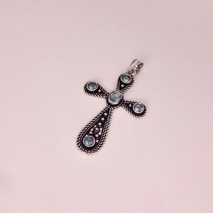 Vintage Rainbow Moonstone Cross Silver Bronze Black Velvet Choker Necklace