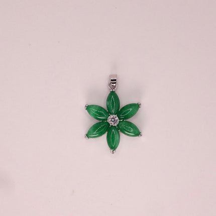 Vintage Green Jade Deco Pendant Choker Necklace - Silver Bronze