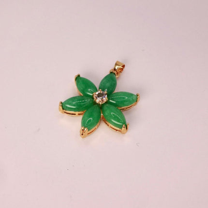 Vintage Green Jade Deco Pendant Choker Necklace - Golden Bronze
