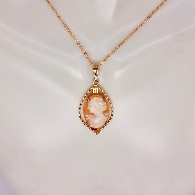 Vintage Cameo Pendant Necklace: Gold Filled Charm with Matching Chain