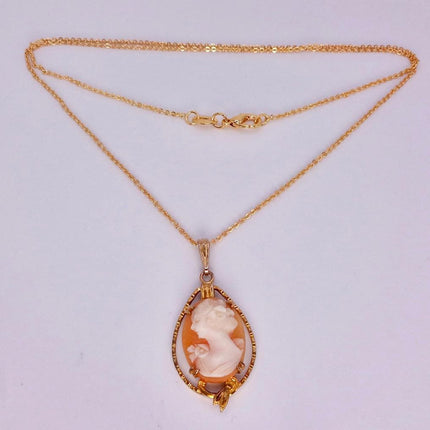 Vintage Cameo Pendant Necklace: Gold Filled Charm with Matching Chain