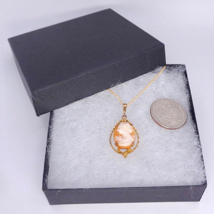 Vintage Cameo Pendant Necklace: Gold Filled Charm with Matching Chain