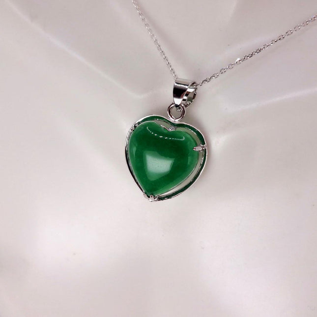 Vintage Green Jade Heart Shaped Choker 925 Sterling Silver Necklace