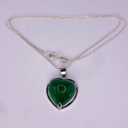 Vintage Green Jade Heart Shaped Choker 925 Sterling Silver Necklace
