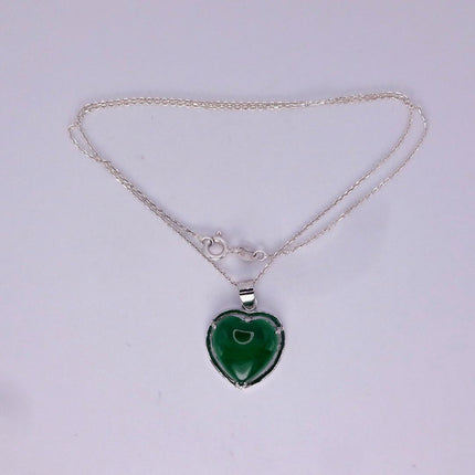 Vintage Green Jade Heart Shaped Choker 925 Sterling Silver Necklace