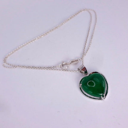 Vintage Green Jade Heart Shaped Choker 925 Sterling Silver Necklace