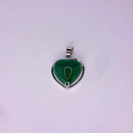 Vintage Green Jade Heart Shaped Choker 925 Sterling Silver Necklace