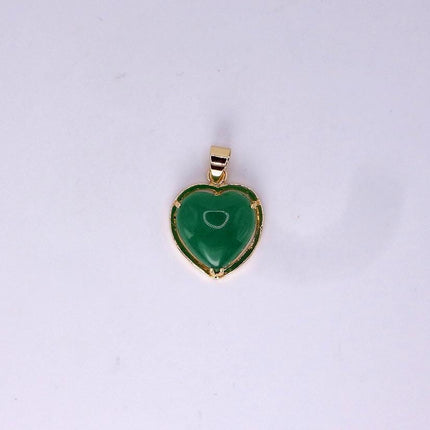 Vintage Green Jade Heart Shaped Pendant Necklace Golden 925 Sterling Silver Chain