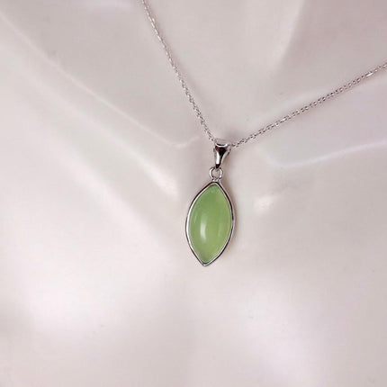 Vintage Green Jade white Gold GF Pendant Lucky Charm | 925 Sterling Silver chain Necklace