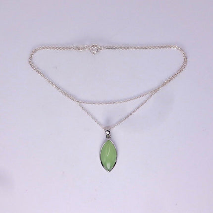 Vintage Green Jade white Gold GF Pendant Lucky Charm | 925 Sterling Silver chain Necklace